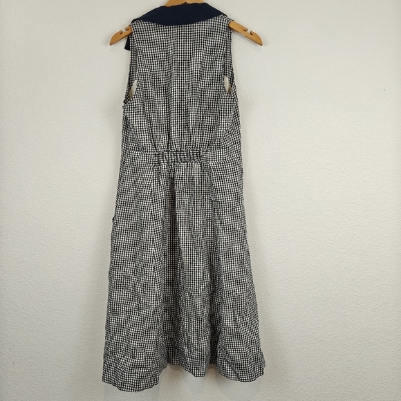 Anthropologie Gingham Camellia Collared Mini Button Linen Sleeveless Dress Sz 8 - Picture 12 of 13